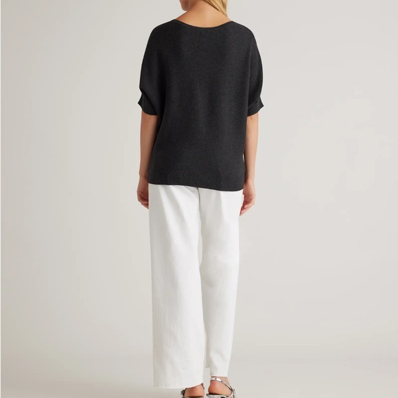 Quince Lightweight Cotton Cashmere Link-Stitch Dolman Sweater in charcoal - Picture 3 of 7